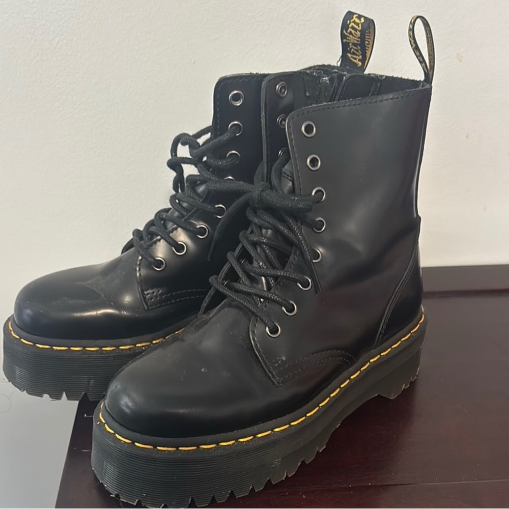 Dr. Martens Black Combat Boots with Yellow Stitching